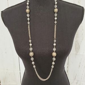 40" Inch Silver tone Long Chain & Bead Necklace